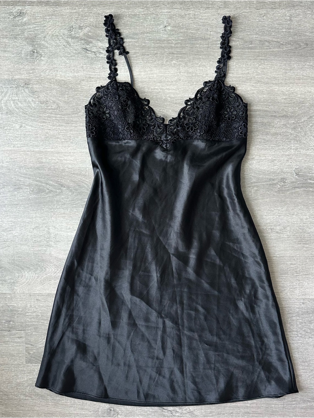 Etam Black Lace-Trim Slip Dress Y2K Vintage